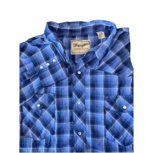 Wrangler Shirt Men 2XL Blue Plaid Pearl Snap Button Cowboy Western Long Sleeve